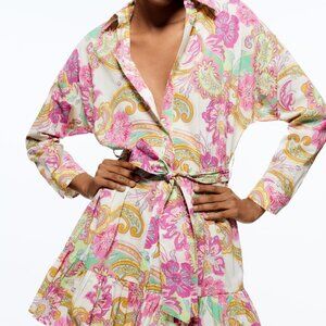 Zara Printed Paisley Mini Wrap Dress